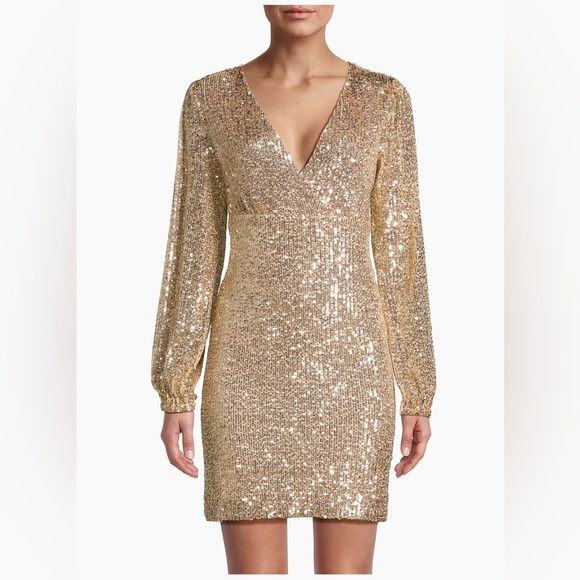 NWT Lilly Pulitzer Reagan Gold Sequin Long-Sleeve Minidress, Sz 10 - Picture 4 of 11